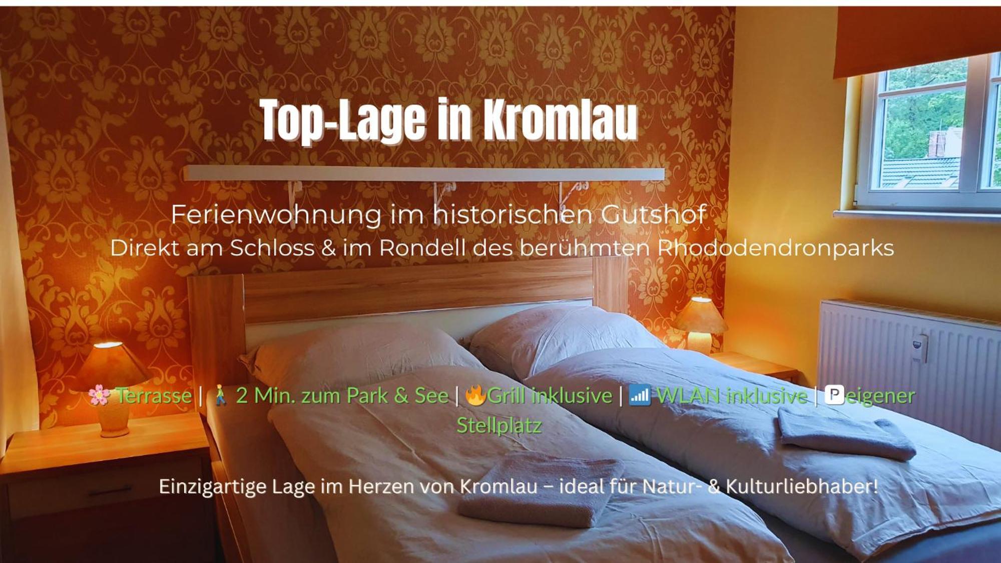 Ferienwohnung Im Gutshof Direkt Gegenueber Dem Schloss, Rhododendronpark Mit Terrasse Und Wlan Kromlau Exterior foto